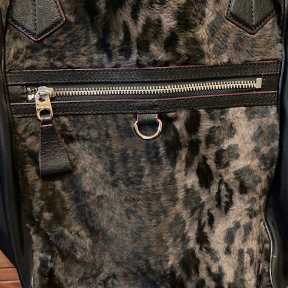 MZ WALLACE Black leather/cheetah faux fur tote bag